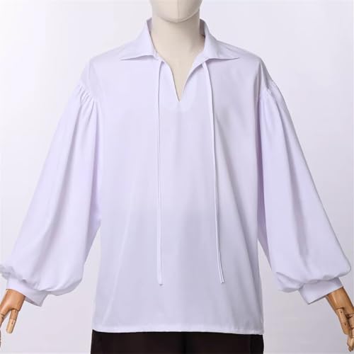 Camisa pirata para hombre con cordones y cuello alto estilo victoriano holgado 4