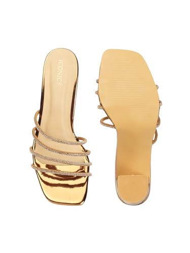 Image of Iconics Women Comfortable Block Heel Square Toe Slip On fashion Sandal for Party, Wedding and Casual Use