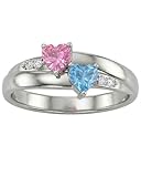 PaulaMax Jewelry Promise Ring for Her, Custom Birthstone Ring for Women in Sterling Silver or White Gold – Personalized 2 Heart Birthstones, Sizes 5-12