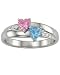 Sterling Silver Engagement Ring Promise Ring For Her 2 Heart Birthstones 2 Names & 1 Engraving Customized & Personalized