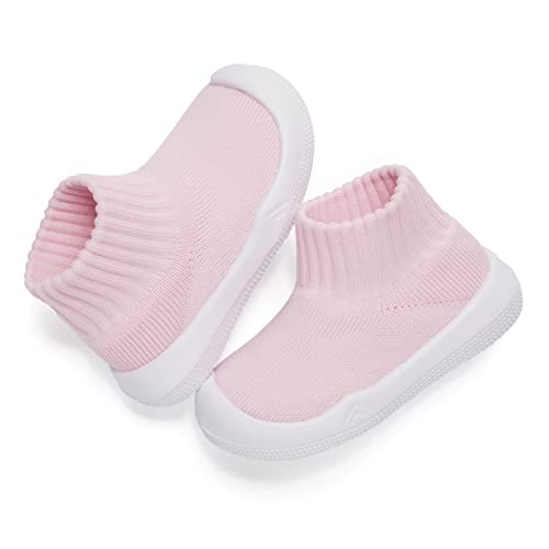 Baby Shoes Girls Boys Non Slip Baby Sock Shoes With Soft Rubber Sole Infant First Walking Sneaker Toddler Slipper Lightweight 12-18 Months Pink #TOP5