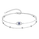 MONGAS Evil Eye Anklet 925 Sterling Silver Stackable Evil Eye Ankle Bracelets Christmas Jewelry Gift