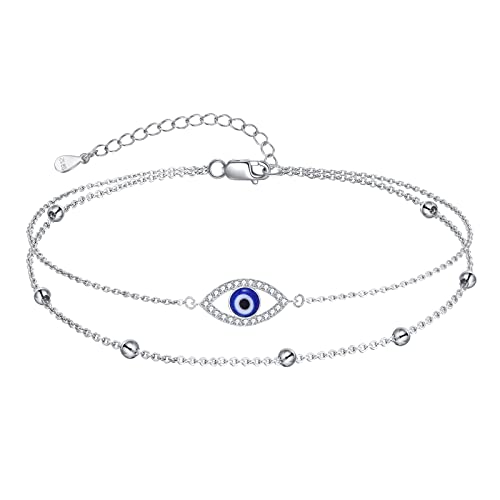 Mongas Evil Eye Anklet 925 Sterling Silver Stackable Evil Eye Ankle Bracelets Christmas Jewelry Gifts For Women #TOP18
