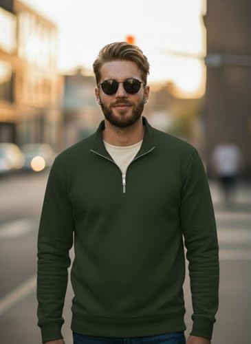 Image of Mack Jonney Men's Fleece Half-Zip High Neck Sweatshirt | Warm & Stylish Winter Wear -JM4380