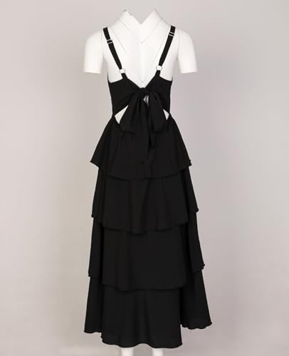 Image of Tiered Ruffle Dress Women Casual Summer Spaghetti Strap Sleeveless Floral Layered Maxi Dress for Women Beach Sundress