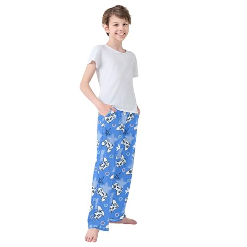 CaTaKu Boys Gamepads Stars Pants for Boys Girls Wide Leg Sweatpants Kids Long Bottoms with Pockets Size 6-14Y2