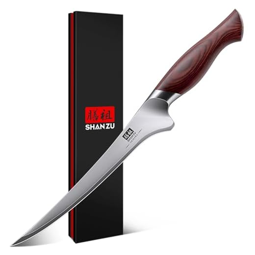SHAN ZU Coltello per Sfilettare 18 cm, Coltello Affilato per Disossare il Pesce per Carne in Acciaio Giapponese 10Cr15Mov, Coltello da Cucina con Manico Ergonomico in Legno di Pakka