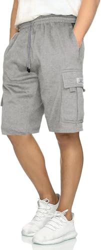 Image of Q - RIOUS Mens Casual Sweat Cargo Cotton Shorts Drawstring Elastic Waist Athletic Workout Gym Jogger Shorts with 5 Pockets