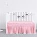 Pink Crib Skirt Pleated with White Lovely Pompoms, Bedding Dust Ruffle for Baby Girls, 14" Drop, Fit All Standard Crib Bed, Fade Resistant, Microfiber