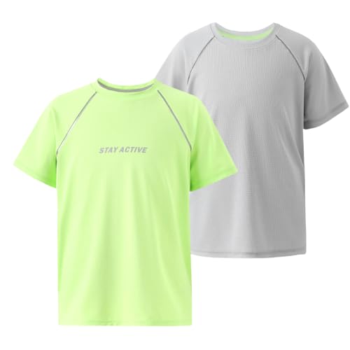 PATPAT 2 Pack Boys T-Shirts with Ultra Lightweight & Quick Dry, Short Sleeve Athletic Shirt for Kid Youth, Size US6/XS