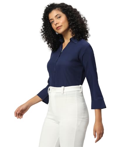 Image of FUNDAY FASHION Women's Crepe Regular Fit Solid V Collered Casual Shirt