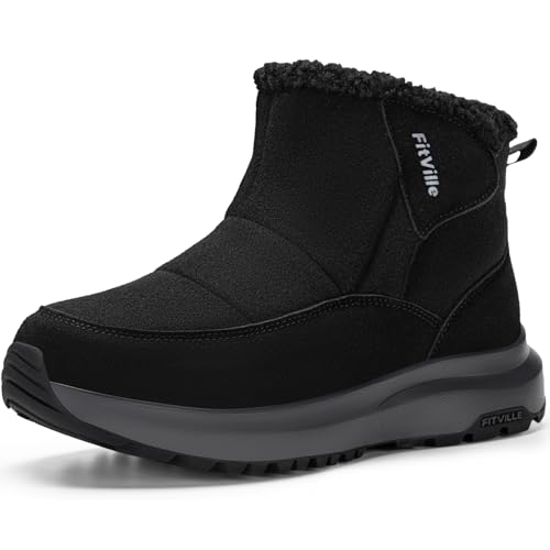FitVille Winterstiefel Damen Extra Weit Winterschuhe mit Klettverschluss Rutschfeste Stiefel Bequeme Schneestiefel Warme Outdoor Boots Schwarz 42 EU Weit