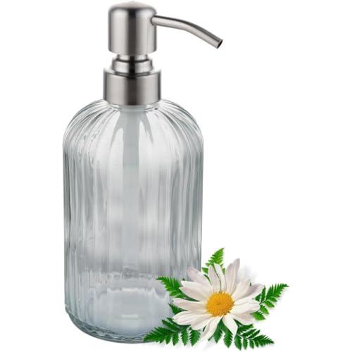 Image of Glass Soap Dispensers Brushed Nickel, for Kitchen and Bathroom, Heavey Glass Bottle 15oz, Stainless Steel Head