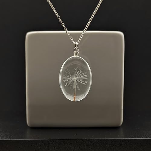 Dandelion Make a Wish Real Flowers Oval Glass Pendant 925 Sterling Silver Necklace for Women Handmade - Image 4