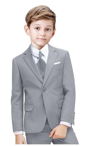 Image of Suit for Boy Formal Slim Fit Tuxedo 5 Pieces Kids Toddler Wedding Outfit Blazer Pants Vest Set Boys Suits