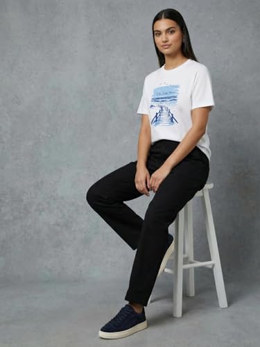 Image of Nobero Women's Graphic Printed T-Shirt | Regular Fit 180 GSM Cotton Tee for Women | Comfortable Round Neck Casual Wear
