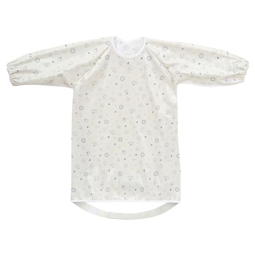 Little Dimsum Long Sleeve Weaning Baby Bib Mess-Proof Feeding Smock Bibs for Babies,Adjustable Waterproof Apron Full Cover Baby Eating Bib(White-animal)