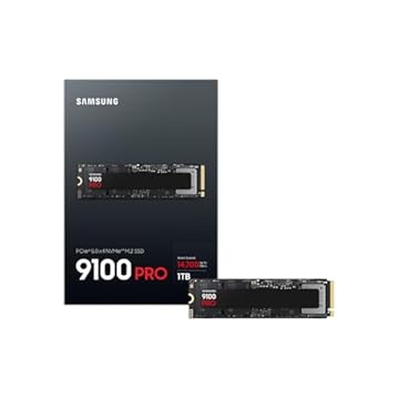 Samsung SSD NVMe M.2 9100 Pro, 1TB, PCIe 5.0, leitura de 14.700 MB/s, gravação de 13.300 MB/s, SSD interno para jogos, edição de vídeo e IA, preto, MZ-VAP1T0BW