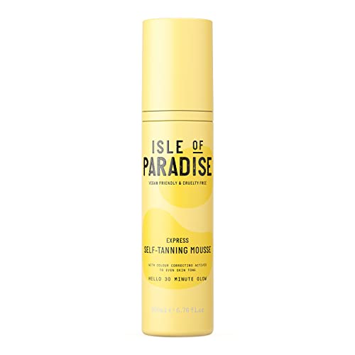 Isle of Paradise Express Self Tanning Mousse - 30 Min Fast Developing Self Tanner - Color Correcting Actives for Even Skin Tone - Vegan and Cruelty Free Sunless Tanning Foam Mousse - 6.76 fl oz