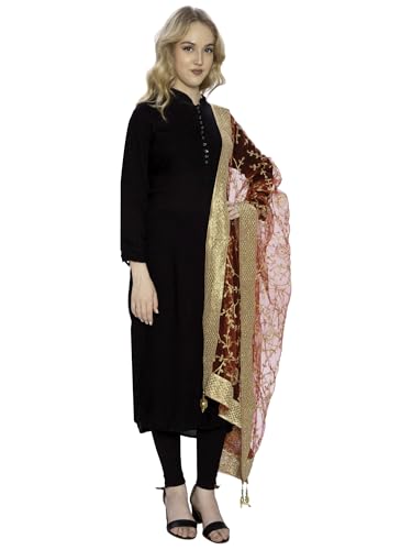 Image of ZEN APPAREL Women's Embroidered Net Dupatta with Lace Borders (Z-101) Premium Net Fabric Golden Aari Work