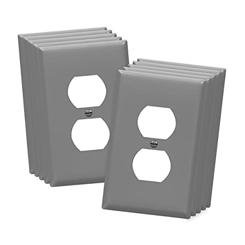 Image of ENERLITES Duplex Receptacle Wall Plate, Electrical Outlet Covers, Gloss Finish, Mid-Size 1-Gang 4.88 inch x 3.11 inch, Polycarbonate Thermoplastic, UL Listed, 8821M-GY-10PCS, Gray, 10 Pack, 10 Count