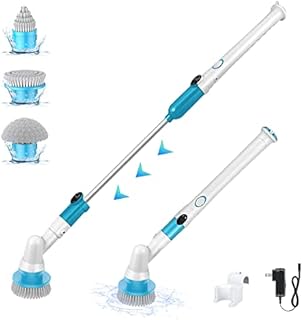 IPZDF Electric Spin Scrubber,Long Handled Cleaning Brush Electric Chargeable Cleaning Brush Drill Brush Cordless Scrubber for Window Bathroom Car, White, L