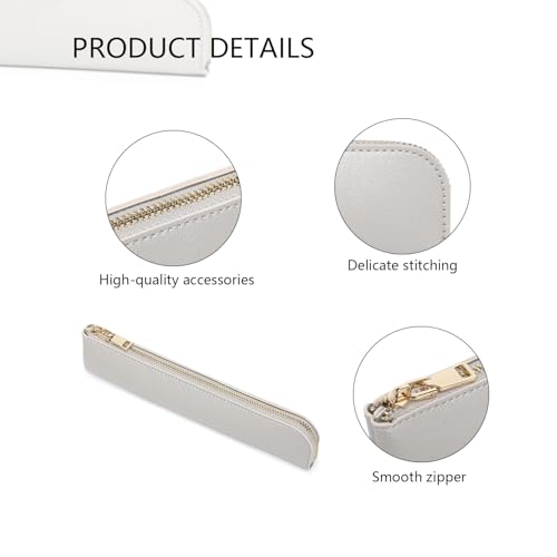 Image of Faux Leather Pencil Case Small Pencil Pouch Slim Pen Case Holder Zipper Bag for School Office(Pearl Silver)
