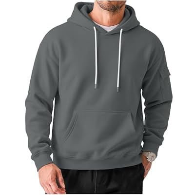 CMELTANM Men's Solid Color Hoodie Pullover Long Sleeve Hooded Sweatshirt with Arm Pocket Dark Gray
