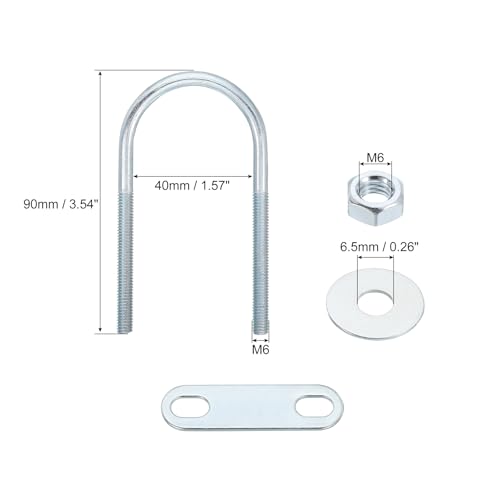 Image of uxcell Round U-Bolts, 6 Set 40mm Inner Width 90mm Length M6 Zinc-Plated Carbon Steel U Clamp Bolt with Nuts and Plates, for Boat Trailer