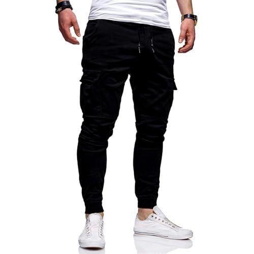 Cargo Pants for Men Comfy Casual Slim Fit Solid Sweatpants Drawstring Multi Pockets Hiking Jogging Mens Cargo Pants