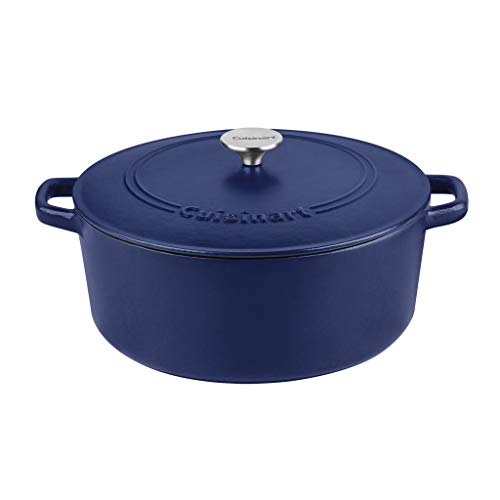 Image of Cuisinart Round Cast Iron Casserole, Matte Navy, 7 Qt