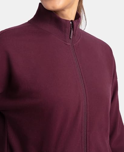 Image of Jockey A111 Women Super Combed Cotton French Terry Drop Shoulder Styled Jacket with Ribbed Cuff and Hem