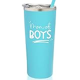 SassyCups Mom of Boys Tumbler | Vacuum Insulated Stainless Steel Travel Mug with Straw For Mom Birthday | Cute Boy Mom Mug | Mom Bday Water Bottle | Mom Again Outnumbered (22 Ounce, Aqua Blue)