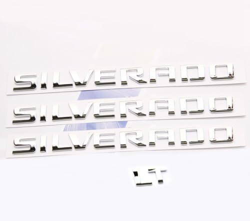 Image of Yoaoo 4pack OEM Nameplate with LT Emblem 3D Badge Replacement for Silverado 1500 2500Hd 3500Hd Series 1999-2018 Gloss Chrome
