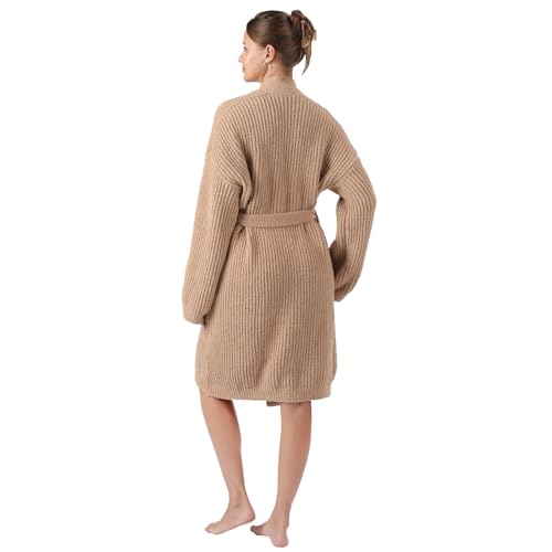bearberry Cozy Robe Lightweight Soft Plush Robe Vertical Bar Hoodless Sleepwear Nightgown with Pockets for Women3