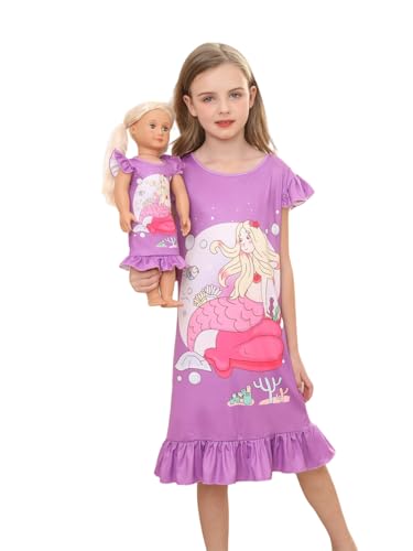 Bow Dream Girl Dress Cute and Matching American Girl Doll Clothes Accessories for Girls Party Birthday Purple Mermaid