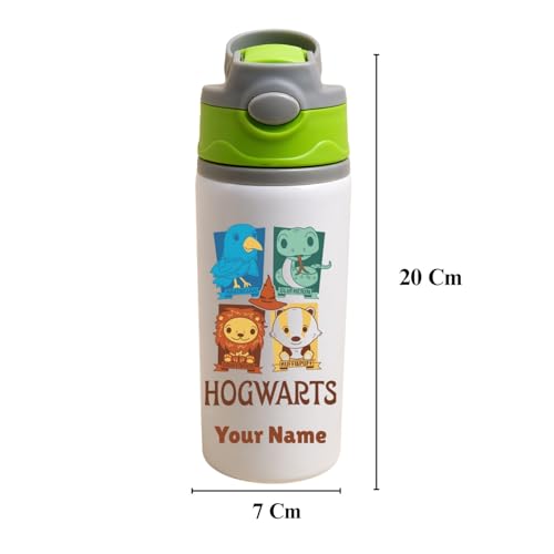 Image of Custom Printed Kids Water Bottle 600ml Aluminium | Cartoon Theme with Name | Lightweight School Bottle | Gift for Boys, Girls, Birthday|Customise Gift