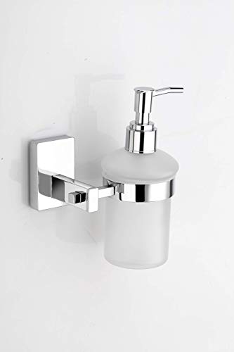 Image of USF Stylish Bathroom Soap Dispenser, Frosted Glass Bottle with 304 Stainless Steel Holder & Smooth Dispensing Pump, Easy Refill & Space Saving (Chrome Finish) - Orizon