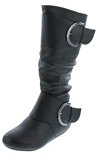 TOP Moda Bank-81 Women's Fashion Round Toe Flat Heel Zipper Buckle Slouchy Mi.