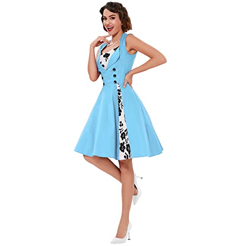 Image of KILLREAL Women's Vintage Polka Dot Print A-Line Pin Up Style Sleeveless Cocktail Party Casual Dress