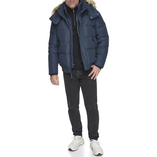 Image of Andrew Marc Men's Short Quilted Inner Bib Attached Umbra Down Bomber With Hybrid Down Fill