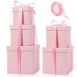 Cholemy 5 Pcs Square Nesting Boxes Decorative Gift Boxes with Lid and Ribbon Assorted Sizes Wrap for Valentine’s Day, Engagement, Anniversary, Birthday, Bridal Shower Party Gifts(Pink)