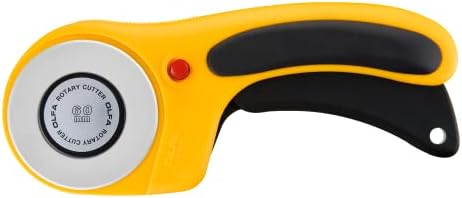 OLFA 60mm Ergonomic Rotary Cutter (RTY-3/DX) - Rotary Fabric Cutter w/Blade Cover & Squeeze Trigger for Quilting, Sewing, Crafts, Replacement Blade: OLFA RB60-1