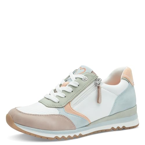 MARCO TOZZI Damen Sneaker flach mit Reißverschluss Freizeit, Mehrfarbig (White/Moss), 39 EU