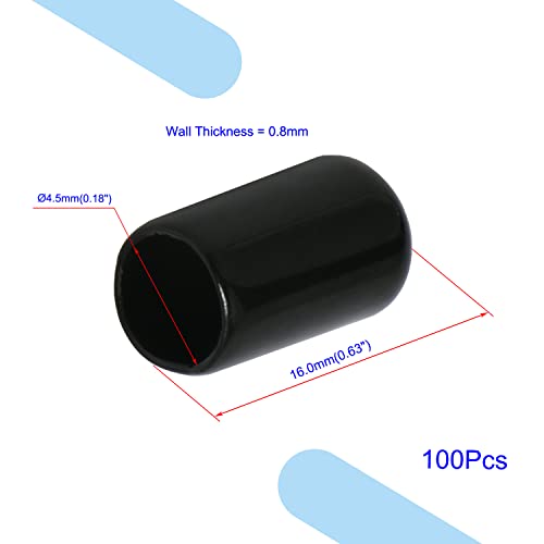 Image of Rubber Round End Cap Cover 0.18 Inch (4.5mm) PVC Flexible Tubing Pipe Bolt Screw Thread Safety Cover 100 Pcs (Black)