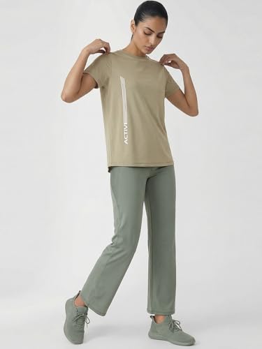 Image of Enamor Short Sleeve Crew Neck Regular Length Basic Dry Fit Workout Crew T-Shirt for Women - Relaxed Fit, Quick Dry, Antimicrobial - A309
