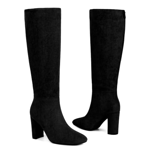 Image of Modatope Knee High Boots for Women Chunky Heel Rounded Toe Tall Boots | 2026 Fashion Winter Fall Boots for Women,Side Zipper PU Leather Long Dress Boots, Block Heel Tall Boots