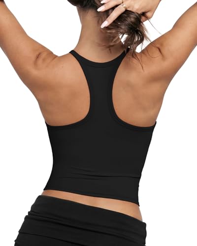 SUUKSESS Women Padded Workout Tank Tops with Built in Bra Racerback Gym Tops Pilates Yoga Tops (Black S)