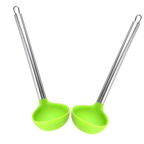 Unomor 2pcs Silicone Spoon Kitchen Supplies - Soup Ladles Korean Soup Spoon Heat-resistant Soup Ladles Soup Ladles for Kitchen Bouillon Spoon Kitchen Spoon Tableware Stainless Steel Green