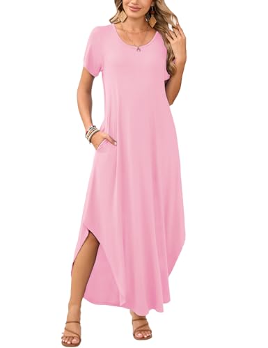 Image of JollieLovin Womens Plus Size Casual Summer Maxi Long Dress Short Sleeve T-Shirt Loose Sun Dress(L-5X)